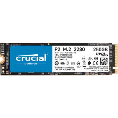 купить CRUCIAL P2 250GB SSD, M.2 2280, PCIe Gen3 x4, Read/Write: 2100/1150 MB/s, Random Read/Write IOPS: 170K/260K в Алматы