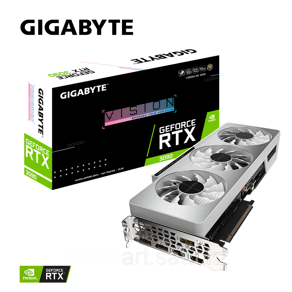 купить Видеокарта 24Gb PCI-E GDDR6X GIGABYTE GV-N3090VISION OC-24GD, 2хHDMI+3xDP GeForce RTX3090 в Алматы