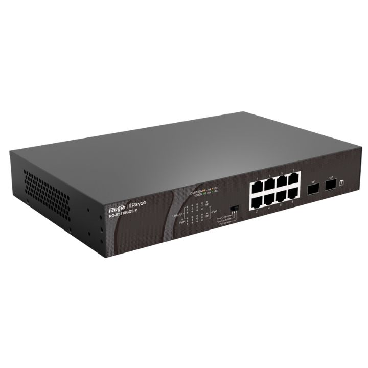Коммутатор неуправляемый Reyee RG-ES110GDS-P, 8Gb x PoE, 2 SFP Uplink ...