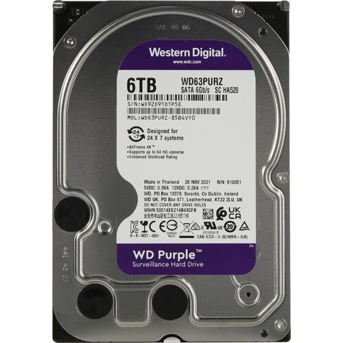 купить Жесткий диск для видеонаблюдения HDD 6Tb Western Digital Purple WD63PURZ SATA 6Gb/s 256Mb 3,5*.  в Алматы