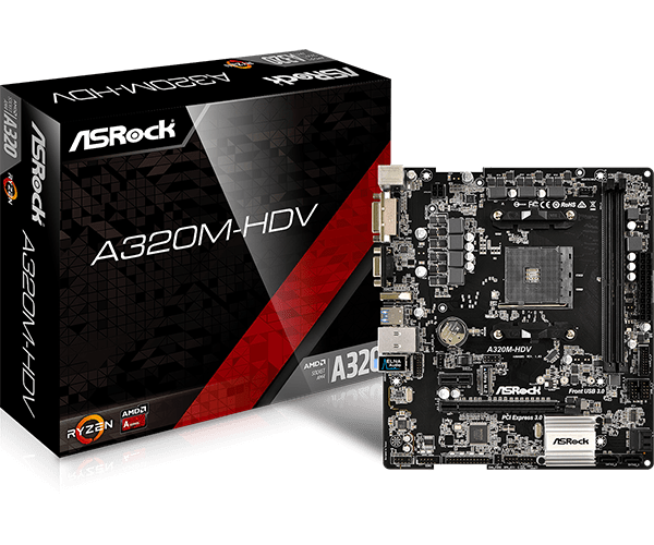 купить Материнская плата ASRock A320M-HDV , Socket AM4, AMD A320, 2xDDR4, DVI+VGA+HDV, 1xPCI-Ex16 в Алматы