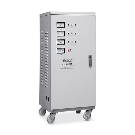 купить Стабилизатор, SVC, 3-90000(72000W), Трёхфазный, Индикация режимов работы, Диапазон работы AVR: 240-450В, Клеммная колодка, Бежевый в Алматы