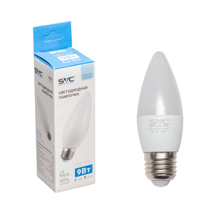 купить Эл. лампа светодиодная SVC LED C35-9W-E27-6500K, Холодный в Алматы