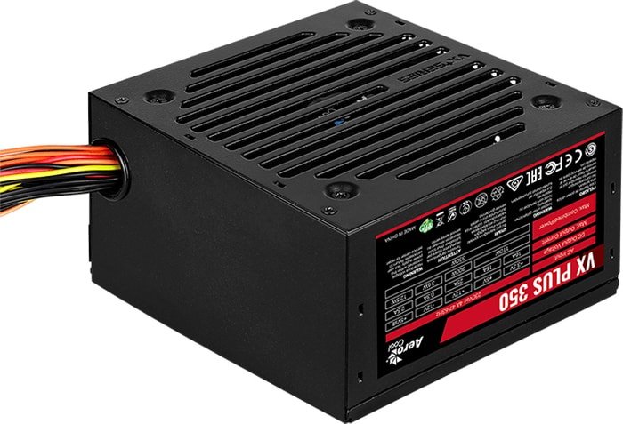 купить Блок питания, Aerocool, VX-350, 350W, ATX, (230V None-PFC), 20 4 pin, 4 4pin, 2*Sata, 2*Molex, 1*FDD, Поддержка Haswell, Вентилятор 12 см, Кабель питания, Чёрный в Алматы
