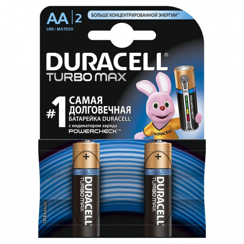 купить Батарейка DURACELL TurboMax AA 2шт 1.5V LR6 (пальчиковые)  в Алматы