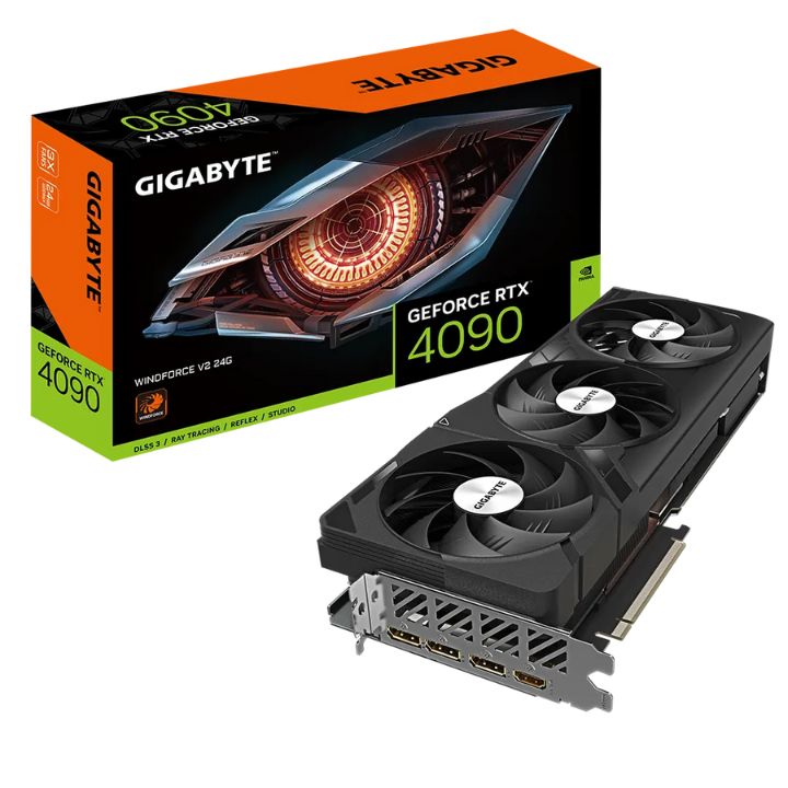 купить Видеокарта 24Gb PCI-E GDDR6X GIGABYTE GV-N4090WF3V2-24GD 1хHDMI+3xDP GeForce RTX4090 в Алматы