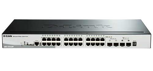 купить D-Link	Коммутатор	DGS-1510-28P/A1A	Управляемый стекируемый коммутатор SmartPro с 24 портами 10/100/1000Base-T, 2 портами 1000Base-X SFP и 2 портами 10GBase-X SFP+ (24 порта с поддержкой PoE 802.3af/802.3at (30 Вт), PoE-бюджет 193 Вт) в Алматы