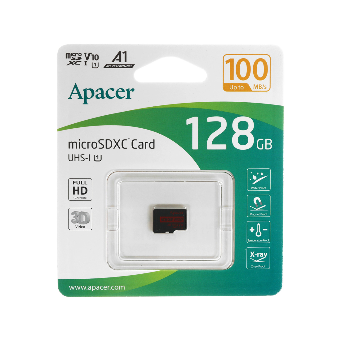 Купить Карта памяти Micro SDXC 128GB Apacer, U1, V10, A1, R100, 100 Мбайт/с AP128GMCSX10UB-RA в Алматы