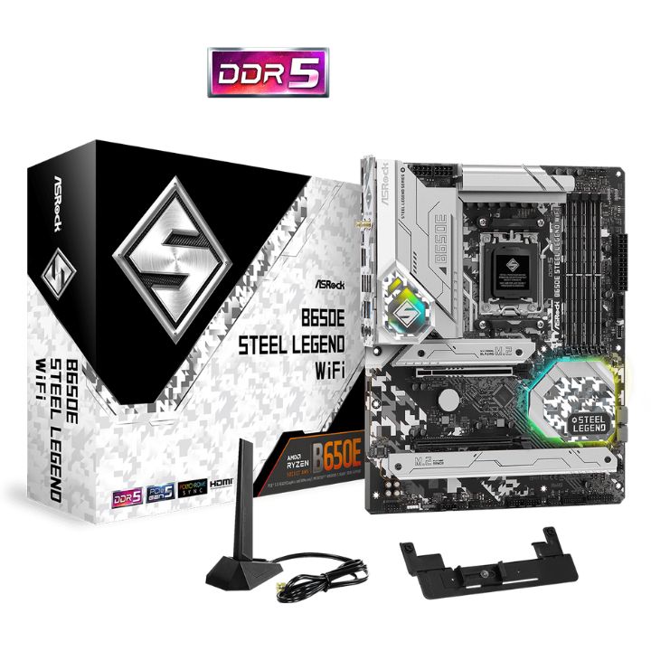 купить Материнская плата ASRock B650E STEEL LEGEND WIFI AM5 4xDDR5 4xSATA3 3xM.2 HDMI DP ATX в Алматы