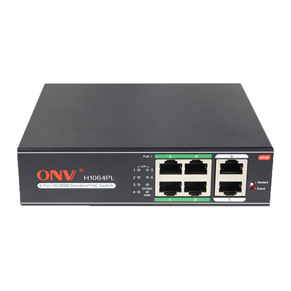 купить Коммутатор PoE  4-портовый ONV-H1064PL long distance <4 порта 10/100Mbps PoE802.3at/af,  2 Uplink порта 10/100Mbps, 250 Meters @10M, Bandwidth:1.6Gbps, бюджет мощности PoE 60W> в Алматы