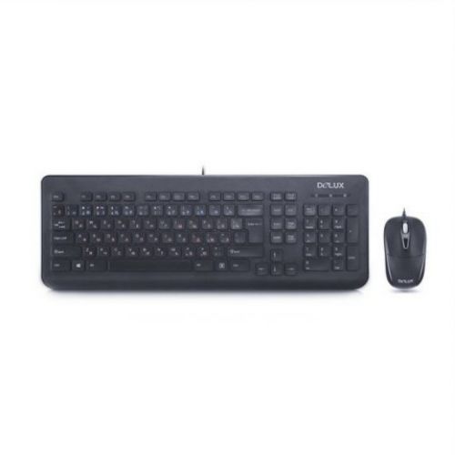 купить Комплект Клавиатура   Мышь, Delux, DLD-1005OUB, Оптическая Мышь, USB, 800DPI, Длина кабеля 1,6 метра, Анг/Рус/Каз, Чёрный в Алматы
