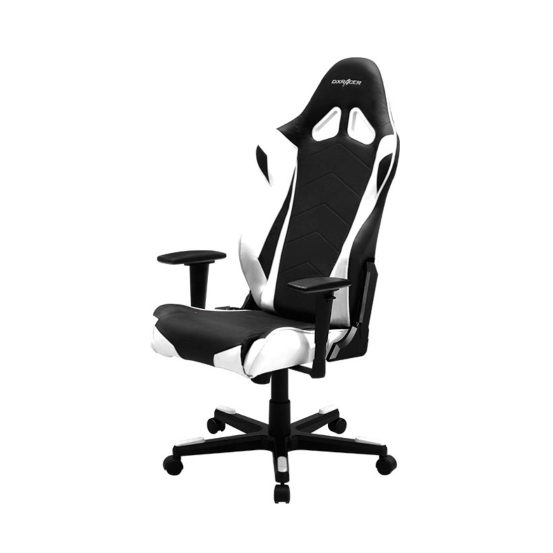 купить Игровое компьютерное кресло, DX Racer,  OH/RE0/NW, ПУ экокожа, Вид наполнителя: губчатая пена высокой плотности (54 кг/м?), Металлическая основа кресла, Механизм качания: топ-ган, Прорезиненные колеса в комплектации, Черный-белый в Алматы