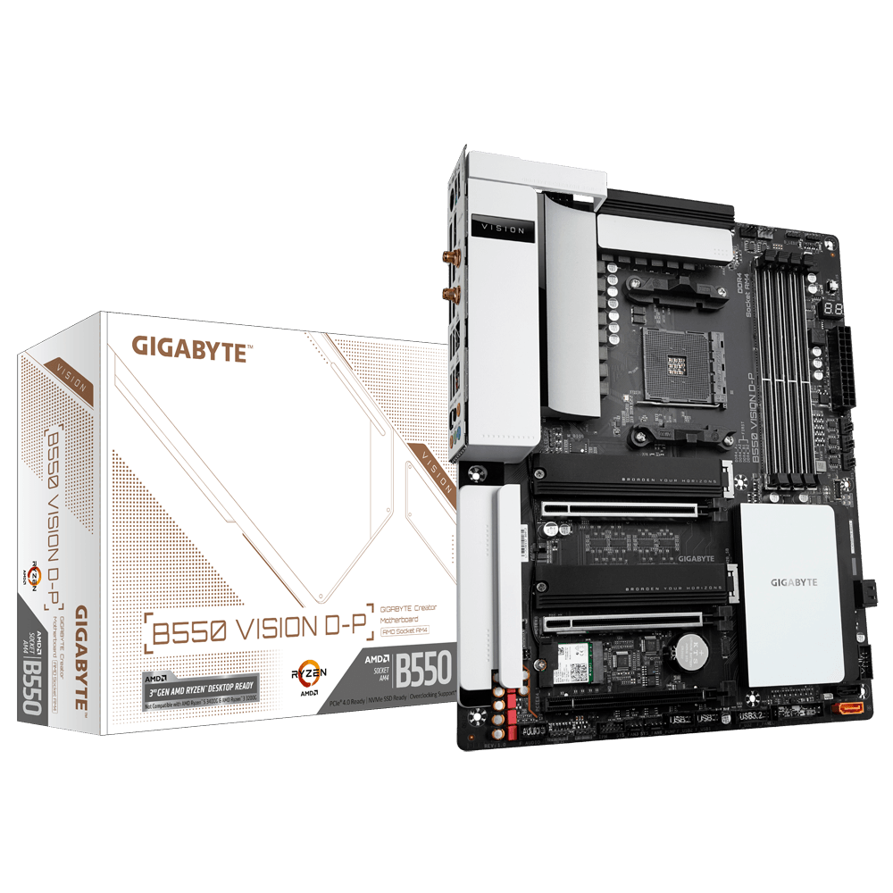 купить Материнская плата GIGABYTE B550 VISION D-P, AM4, B550, 3xPCI-E, HDMI+2xUSB-C, GLAN, 4SATA 4DDR4, ATX в Алматы