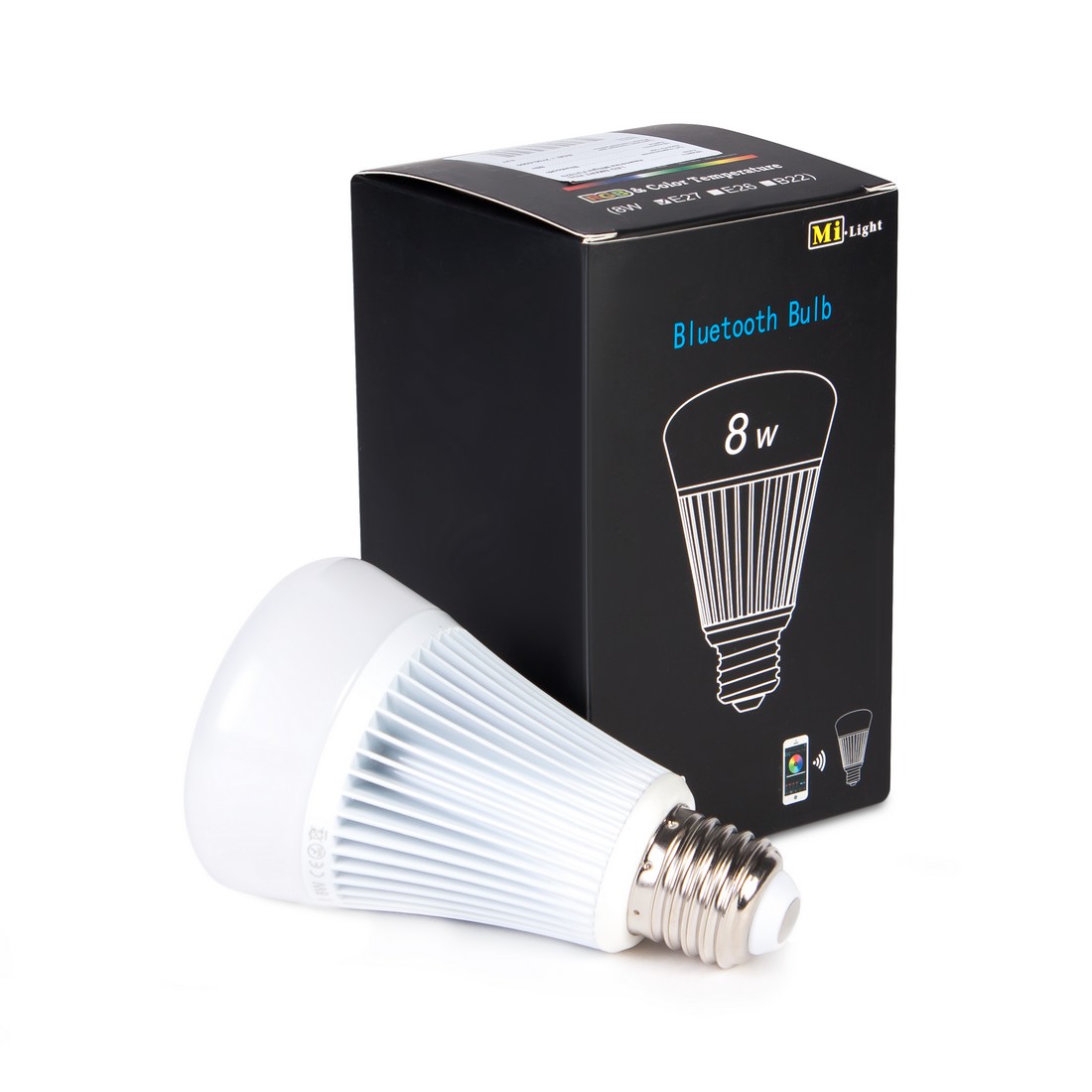купить Светодиодная лампа, Milight, FUT070, Bluetooth, 8Вт, RGB   2700 - 6500K (Многоцвет   Регулируемая световая температура), Цоколь E27, Яркость свечения 550LM, Совместима с iOS и Android, Алюминий, Поликарбонат, Белый в Алматы