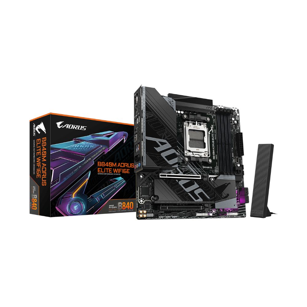 Купить Матплата Gigabyte B840M Aorus Elite WiFi6E Rev.1.1,AM5,mATX,4DDR-5,2xPCI-Ex16,4SATA,2M.2,HDMI,DP,15U в Алматы