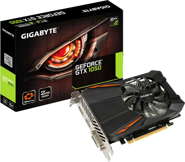 купить Gigabyte GTX1050, GV-N1050D5-2GD, 2G/128bit GDDR5, 1493 MHz/ 1379  MHz, DVI-D, HDMI 2.0 в Алматы