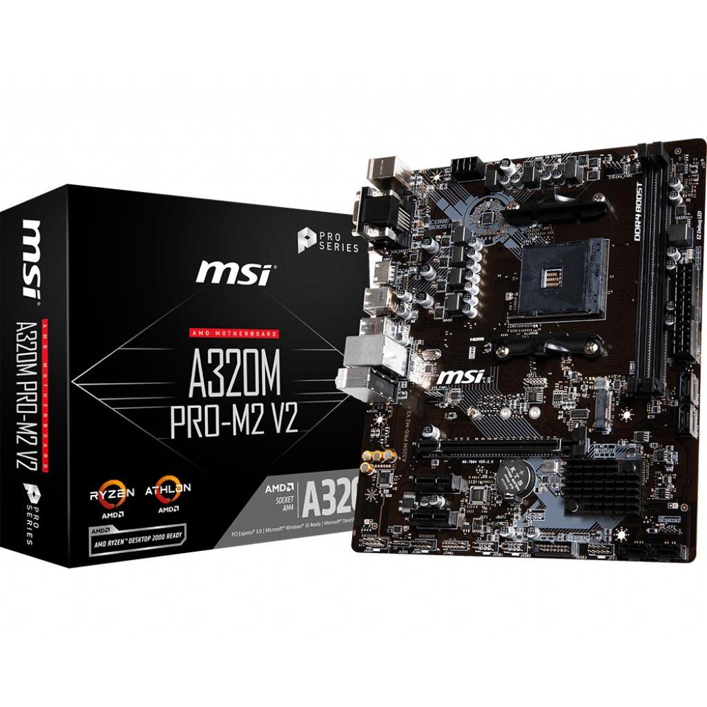 купить Материнская плата MSI A320M PRO-M2 V2 AM4 A320 2xDDR4 4xSATA3 RAID 1xM.2 D-Sub DVI HDMI mATX в Алматы