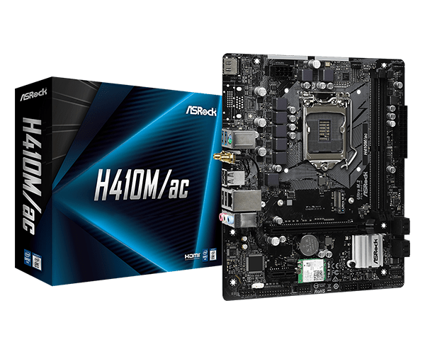 купить Материнская плата ASRock H410M/AC LGA1200 2xDDR4 4xSATA 1xUM.2 HDMI WiFi mATX в Алматы