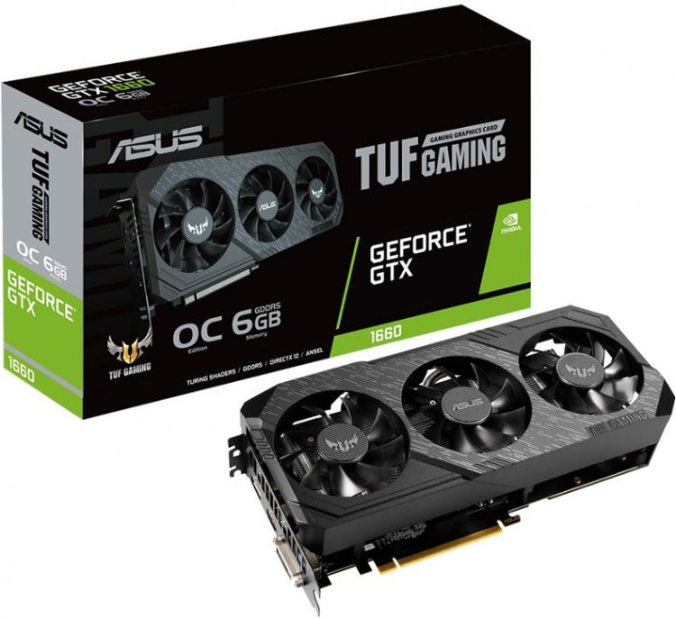 купить Видеокарта ASUS TUF GTX 1660, TUF 3-GTX1660-O6G-GAMING, Dual fan, 6Gb/192bit GDDR6, HDMI, DP, DVI BOX в Алматы
