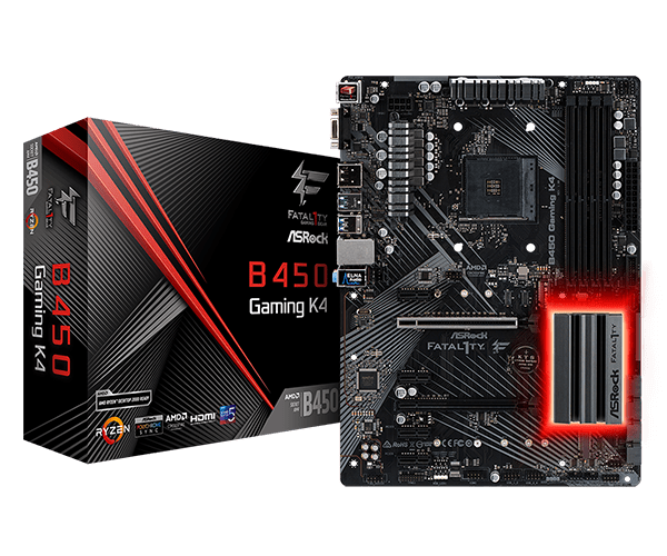 купить Материнская плата ASRock B450 GAMING K4 Socket AM4, B450, 4xDDR4 (3200+), 4xSATA3 RAID, 2xSATA3. 1xUltraM.2, 1xM.2, 6xPCI-E3.0x16, 4xPCI-E2.0x1 Supports AMD Quad CrossFireX™ and CrossFireX™, 1xD-Sub, 1xHDMI, 1xDisplayPort 1.2, 2xUSB2.0, 6xUSB3.1, 1xP в Алматы