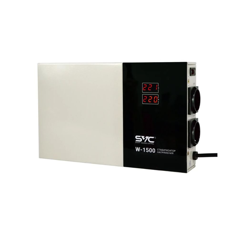 купить Стабилизатор SVC W-1500, 1500W, 2 розетки, вход/выход 220V, AVR 140-260V, Black-White в Алматы