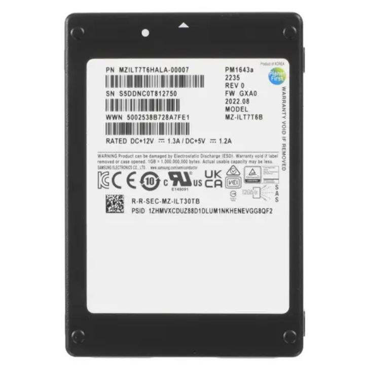 купить Твердотельный накопитель 7.68TB SSD SAMSUNG PM1643a SAS 2.5" R/W 2100/2000MB/s MZILT7T6HALA-00007 в Алматы