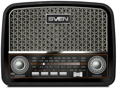 купить SVEN SRP-555, черный-серебро, радиоприемник, мощность 3 Вт (RMS), FM/AM/SW, USB, SD/microSD /  в Алматы