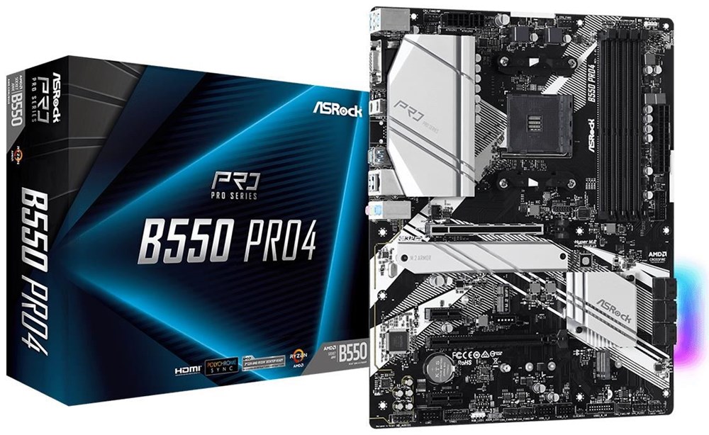 купить Материнская плата ASRock B550 PRO4 AM4 4xDDR4 6xSATA3 2xM.2 D-Sub HDMI ATX в Алматы