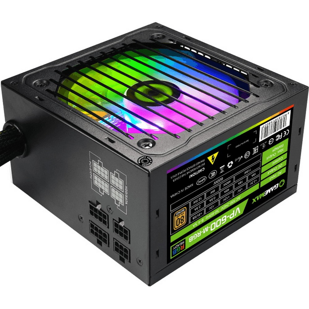 купить Блок питания ПК  600W GameMax VP-600-RGB-M <Модульный, 600W, RGB, 120mm, 80+, APFC, 5xSATA> v3 в Алматы