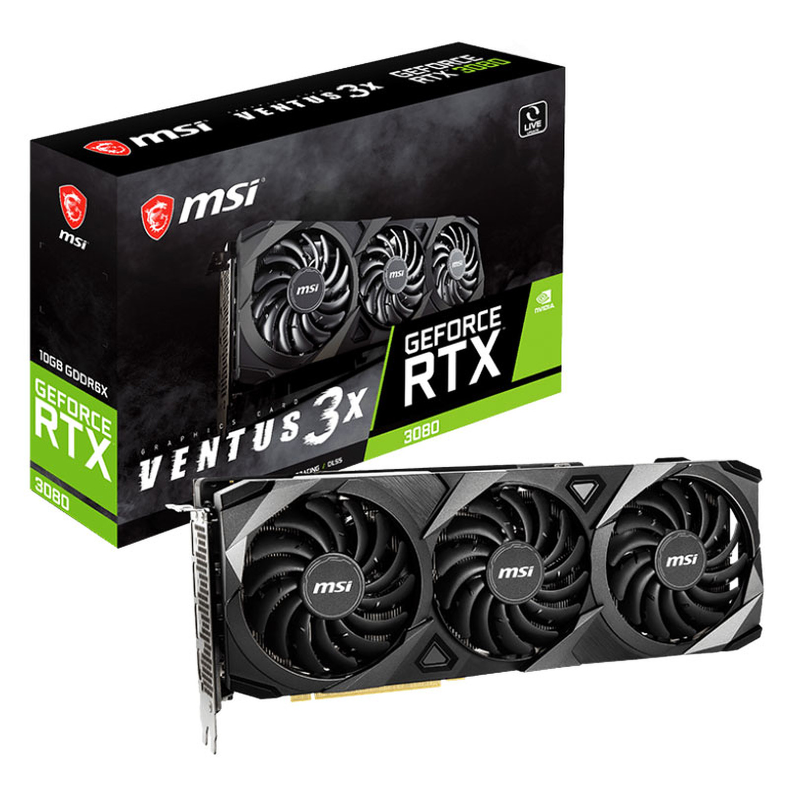 купить Видеокарта MSI GeForce RTX3080 VENTUS 3X OC, 10G GDDR6X HDMI 3xDP RTX 3080 VENTUS 3X 10G OC LHR в Алматы