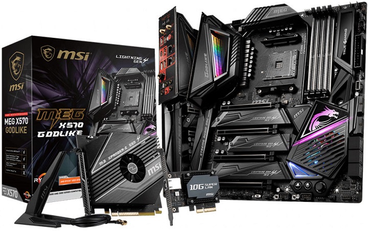 купить Материнская плата MSI MEG X570 GODLIKE AM4 X570 4xDDR4 (5000+) 6xSATA3 RAID 3xM.2 SLI, CROSSFIRE, 1x KillerTM E2600 Gigabit LAN Controller, 1x KillerTM E3000 2.5 Gbps LAN Controller,  WIFI & BLUETOOTH, (0+4)xUSB2.0, (5+4)xUSB3.2, (1+1)xUSB3.2 Type-C&trade; в Алматы