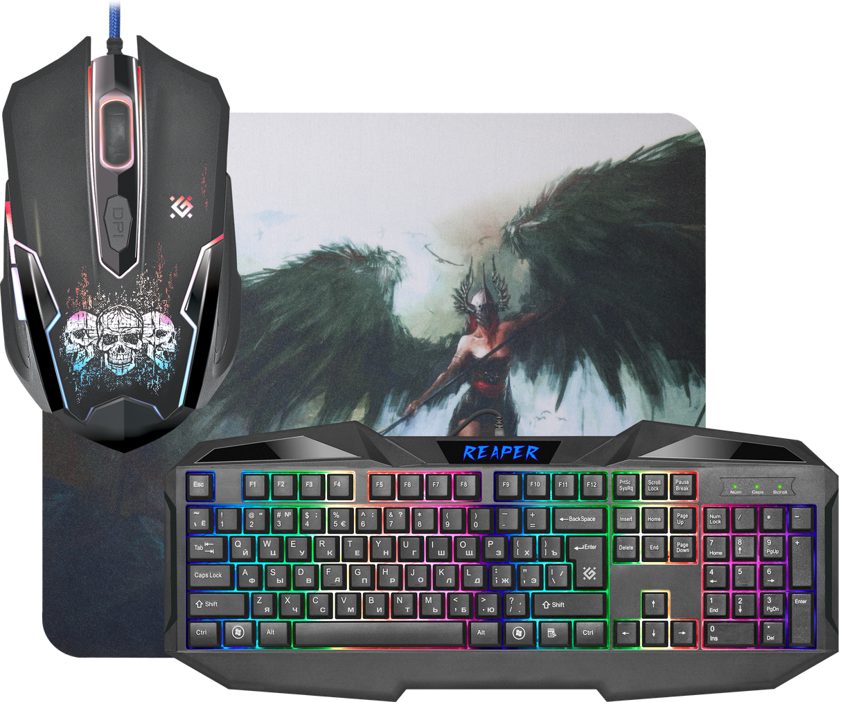 купить Комплект игровой Defender Reaper MKP-018 RU, мышь+клавиатура+ковер в Алматы