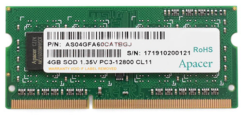 купить Модуль памяти для ноутбука, Apacer, DV.04G2K.KAM, DDR3L, 4 GB, SO-DIMM 1.35V 1600MHz, CL11 в Алматы