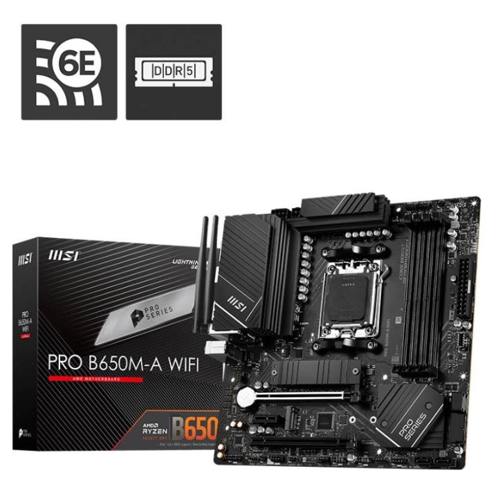 купить Материнская плата MSI PRO B650M-A WIFI AM5 B650 4xDDR5 4xSATA3 RAID 2xM.2 HDMI DP mATX в Алматы