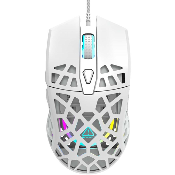 купить Puncher GM-20 High-end Gaming Mouse with 7 programmable buttons, Pixart 3360 optical sensor, 6 levels of DPI and up to 12000, 10 million times key life, 1.65m Ultraweave cable, Low friction with PTFE feet and colorful RGB lights, white, size:126x67.5 в Алматы