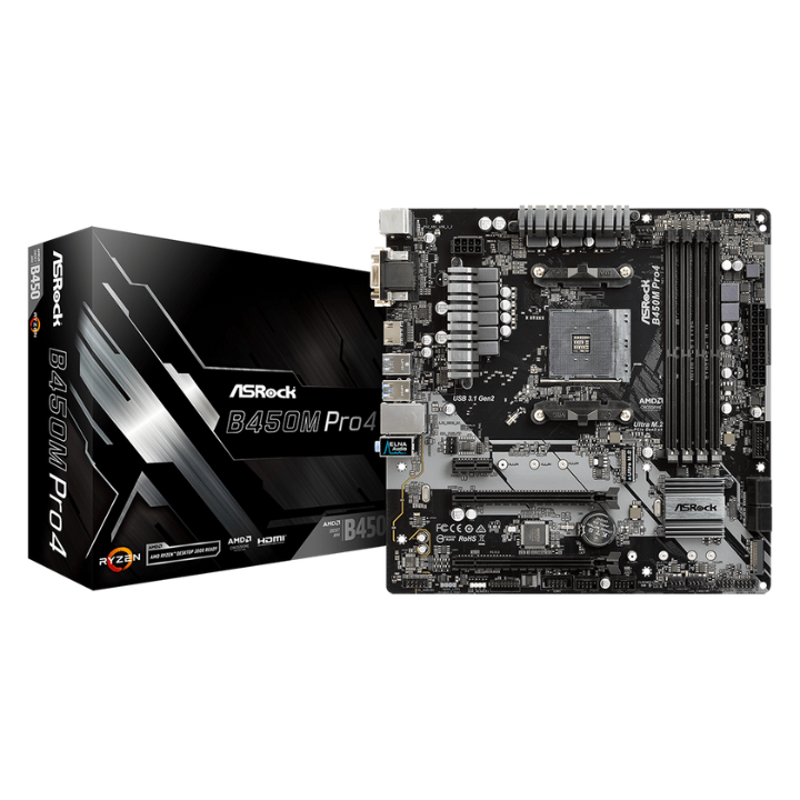 купить ASRock B450M PRO4 sAM4 B450 4xDDR4, M.2, HDMI-DVI-VGA, mATX в Алматы