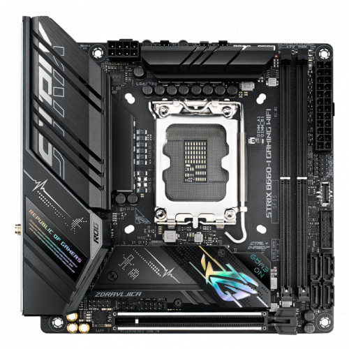купить Материнская плата ASUS ROG STRIX B660-I GAMING WIFI, LGA1700 2xDDR5 4xSATA3 RAID 2xM.2 HDMI DP M-ITX в Алматы
