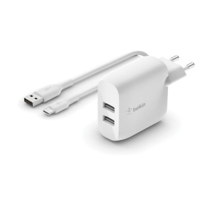 купить Сетевое ЗУ Belkin Home Charger 24W DUAL USB 2.4A, USB-C 1m, white в Алматы