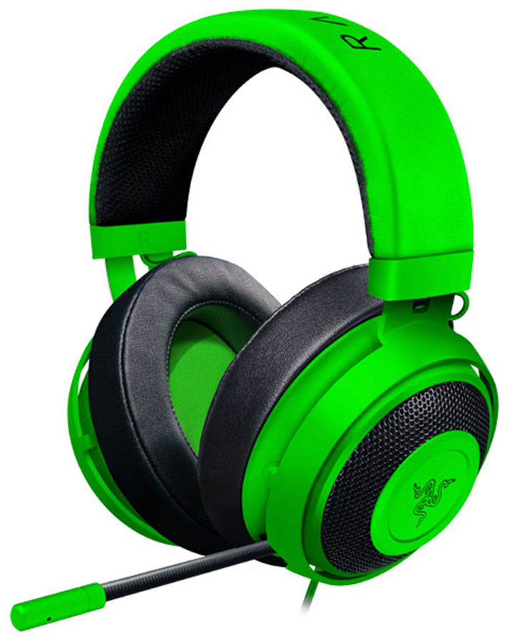 купить Гарнитура, Razer, Kraken Green, RZ04-02830200-R3M1, Микрофон выдвижной гибкий, Динамики 50 мм, 30 мВт, 12 - 28000 Гц, 32 Ом, 109 дБ, 3.5 Mini Jack, Чёрный в Алматы