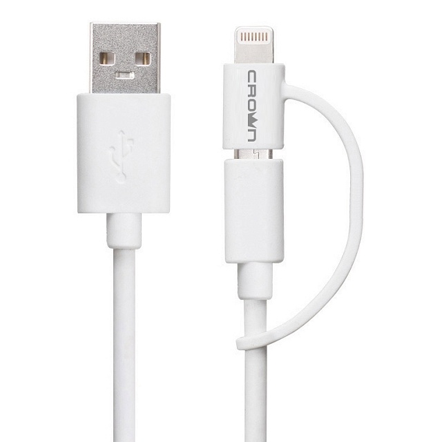 купить Кабель Crown USB - microUSB/Lightning CMCA-UL-405 white в Алматы