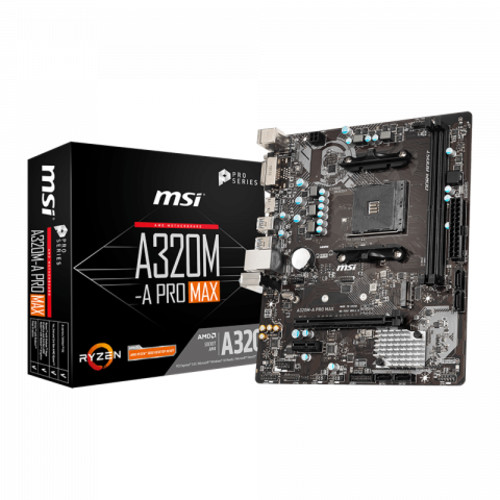 купить Материнская плата MSI A320M-A PRO MAX AM4 A320 2xDDR4  up to 3200(OC), 4xSATA3 1xM.2 RAID 1xDVI 1xHDMI 1xPCI-E X16  1xPCI-E X1, 6xUSB3.2 Gen1, 6xUSB 2.0, mATX в Алматы