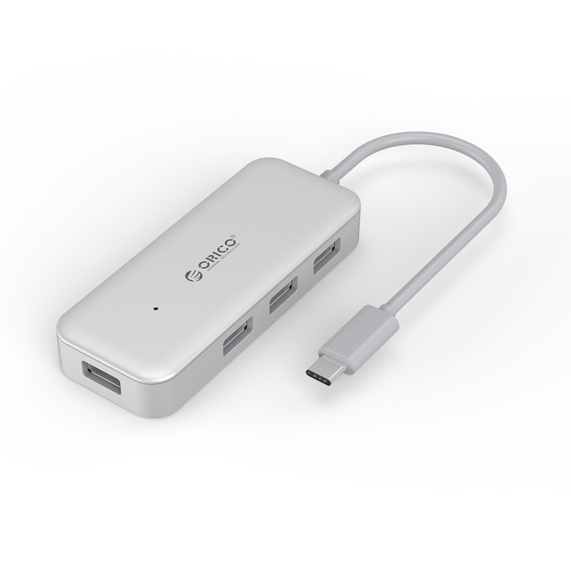купить USB Хаб ORICO TC4U-U3-SV-BP <Type-C, USB3.0х4, Cable 30cm,  98,5*39*15,5mm, SILVER> в Алматы