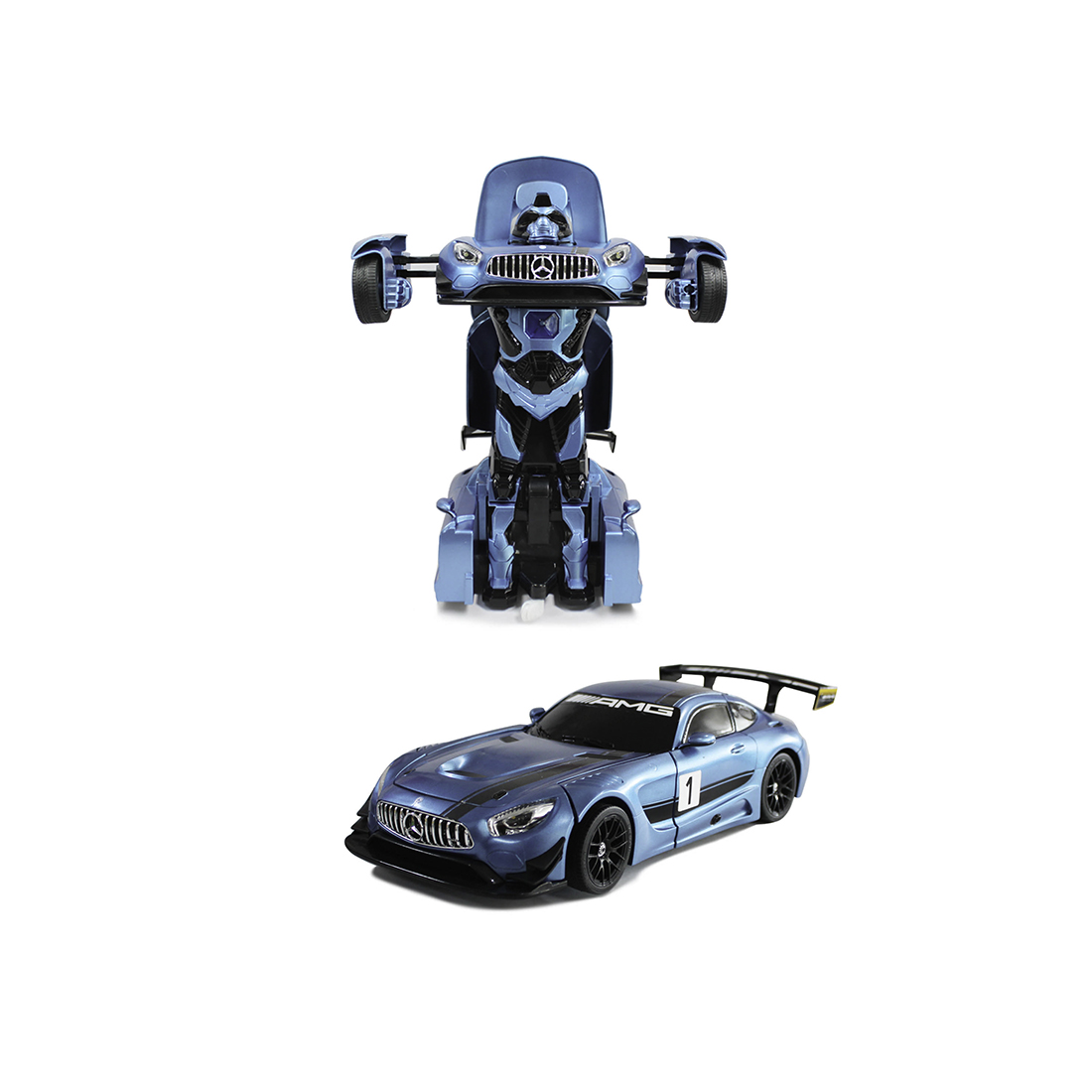 купить Радиоуправляемый Трансформер, RASTAR, 74820B, 1:14, Mercedes-Benz GT3 Transformable car,  2.4GHz, Свет, Звук, Танцует, Съемные щит и секира, Синий в Алматы