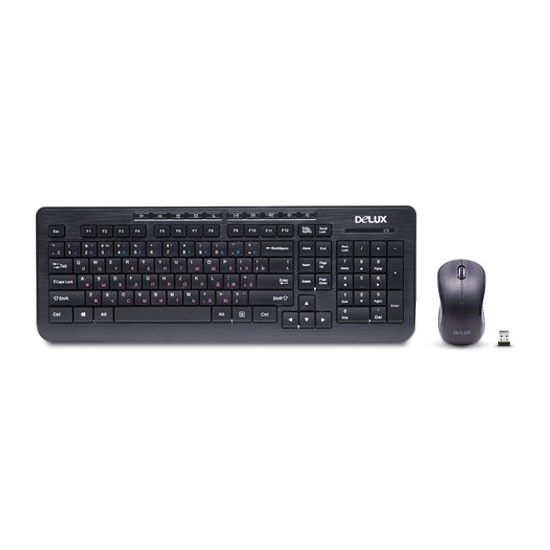 купить Комплект Клавиатура   Мышь, Delux, DLD-3191OGB, Беспроводная 2.4ГГц, Оптическая мышь, 1000DPI, 10 мультимедиа-клавиш, Кол-во стандартных клавиш 104, Анг/Рус/Каз, Батарейки в комплекте, Чёрный в Алматы