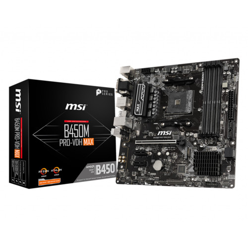 купить Материнская плата MSI B450M PRO-VDH MAX AM4 B450 4xDDR4 4xSATA3 RAID 1xM.2 VGA HDMI DVI mATX в Алматы
