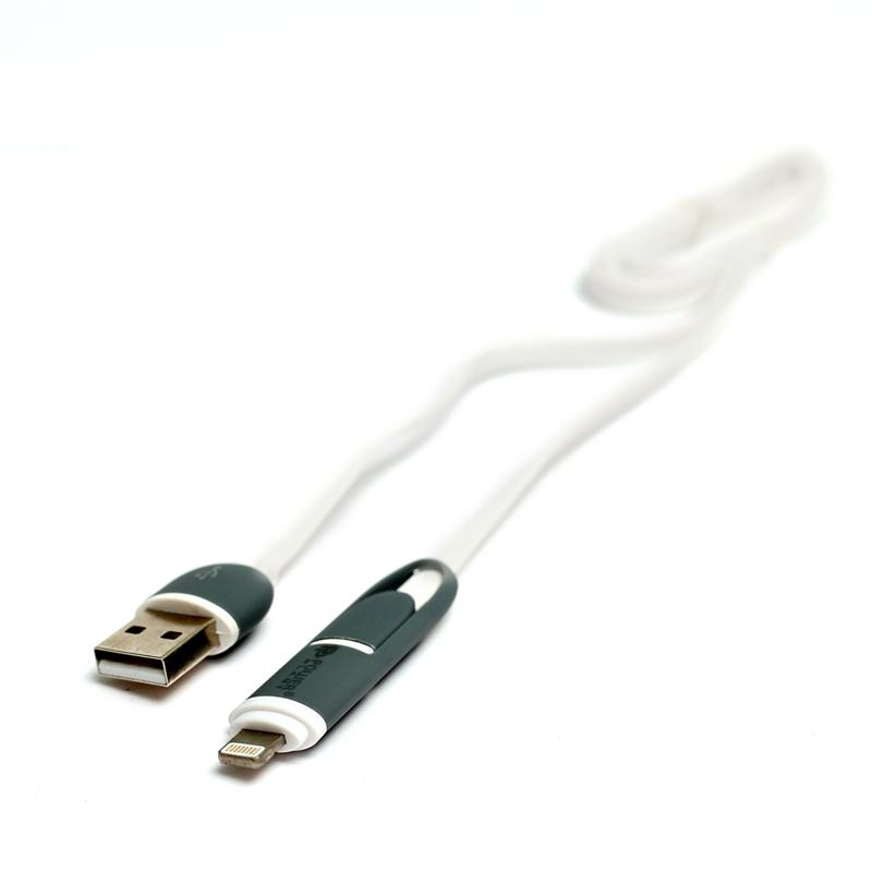 купить Kабель PowerPlant Quick Charge 2A 2-в-1 flat USB 2.0 AM &ndash; Lightning/Micro 1м&nbsp;white в Алматы