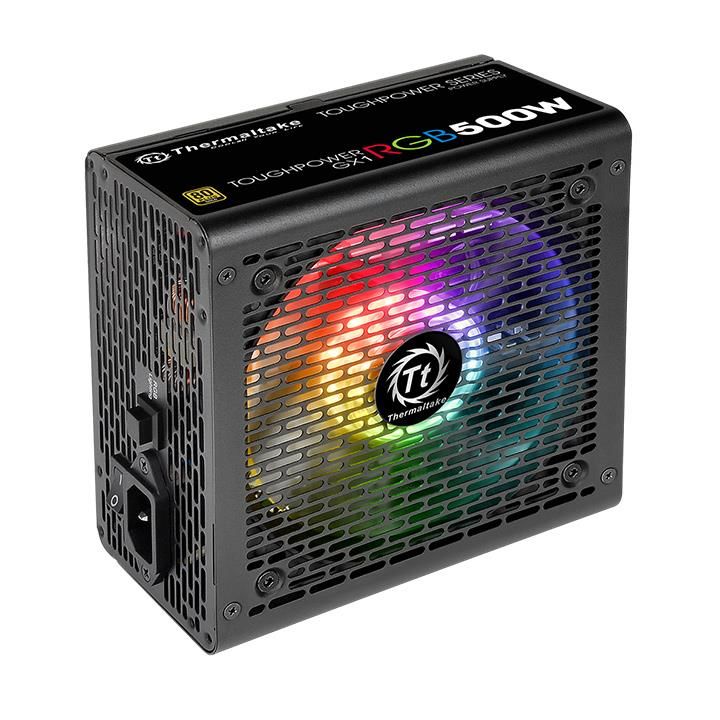 купить Блок питания, Thermaltake,  Toughpower (PGX1 RGB 500W S-TPD-0500NHFAGE-1), 500W, ATX, 80 Plus Gold, APFC, 20 4 pin, 4 4pin, 7*Sata, 4*Molex, 1*FDD, 4*PCI-E 6 2 pin, Вентилятор 12 см, Подсветка RGB, Кабель питания, Чёрный в Алматы
