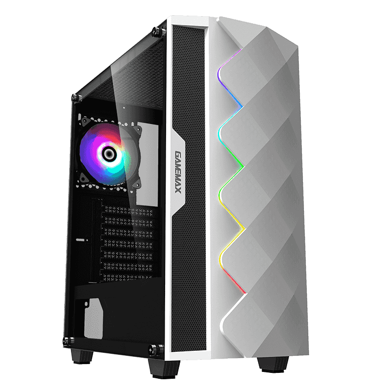 купить Корпус ПК без БП GameMax White Diamond <ATX, 1x120ARGB, 3.5* (HDD)x2, 2.5* (SSD)x2, USB2.0x1, USB3.0x1, HD Audio, 421x460x210mm> в Алматы
