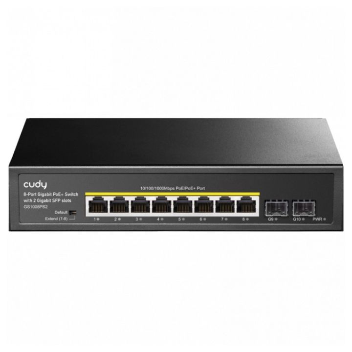 купить Коммутатор PoE+ GbE  8-портовый CUDY GS1008PS2 <8-10/100/1000 BASE-T Gigabit ports, 2-1000 BASE-X SFP Slot, 8-port IEEE 802.3at PoE+ Injector, Supports PoE power up to 30W for each PoE port, Extend Mode в Алматы