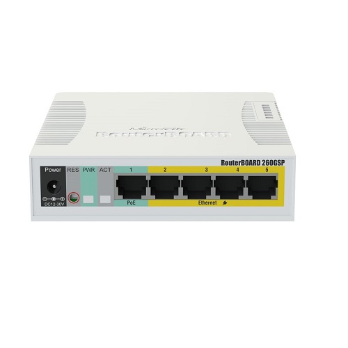 купить Сетевой коммутатор MikroTik RB260GSP  RouterBOARD, PoE 4 порта, Passive PoE, 1 x SFP, 5 портов 10/10 в Алматы